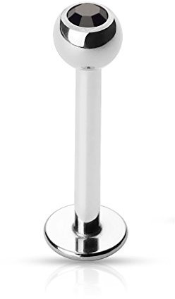 Paula & Fritz® Labret Piercing 8-mm 1,2-mm Schwarz Lippenpiercing Stecker Ohr Silber Damen Herren Tragus Conch Kugel Stab Chirurgenstahl