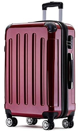 BEIBYE Hartschalen Koffer Trolley Rollkoffer Reisekoffer 4 Zwillingsrollen Polycabonat (Rot, 66cm - 70L)