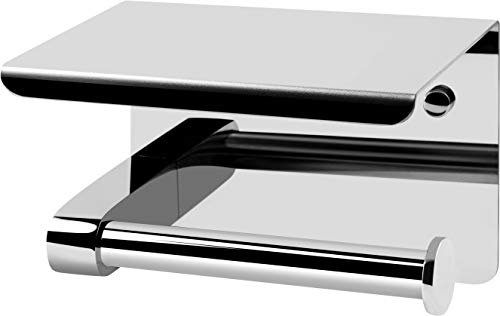 Cornat WC-Papierhalter - Mit Ablage 143 x 100 mm - 2 verschiedene Befestigungsoptionen mit Klebepad & Bohren - Verchromt - Legierter Stahl/ Klopapierhalter / Toilettenpapierhalterung / T364203