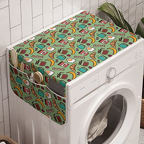 ABAKUHAUS Speck Waschmaschinen-Organizer, Amerikanisches Frühstück Menu, Anti-Rutsch-Stoffabdeckung für Waschmaschine und Trockner, 47 cm x 120 cm, Mehrfarbig