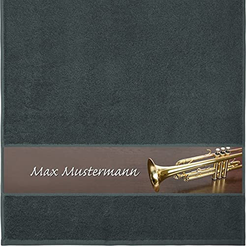Manutextur Handtuch mit Namen - personalisiert - Motiv Trompete - viele Farben & Motive - Dusch-Handtuch - anthrazit - Größe 50x100 cm - persönliches Geschenk mit Wunsch-Motiv und Wunsch-Name