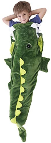 ANUFER Kinder Weich Verdickt Flanell-Schlafsack Krokodil Schwanz Warm Sofa-TV-Decke SN070275