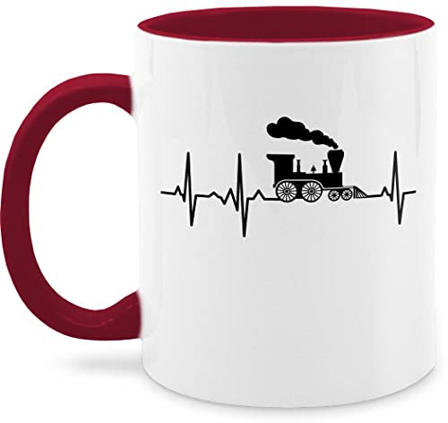 Tasse Tassen 325ml - Deko Hobby - Dampflok Herzschlag I Dampflokomotive Geschenk Eisenbahner Eisenbahnliebhaber - 325 ml - Bordeauxrot - wärmende für zug nur noch eine pflanze eisenbahn liebhaber