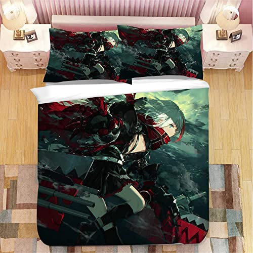 Azur Lane-Admiral Graf Spee Anime Bettwäsche-Sets Cartoon 3D-gedrucktes Polyestergewebe 1 Bettbezug + 2 Kissenbezüge (keine Bettdecke)