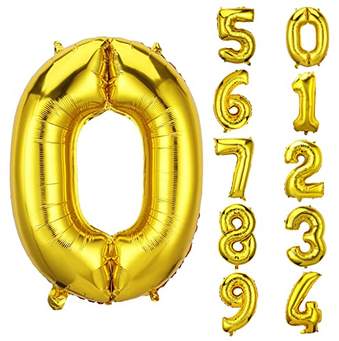 AIEX Gold Number Balloons 28 Inch, Inflatable Large Foil Balloon Number Balloons for Birthday Party Graduation Decorations (0)