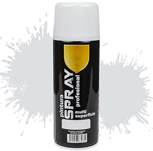 Etrexonline Pintura Spray Multicolor Profesional 400ml Adecuado Metal Madera y Plástico - Color Blanco Satinado (Paquete de 1)