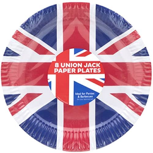 Sketched UNION JACK PAPER PLATES 8 PACK - 9 Jubilee Coronation King Queen Party Parties Tableware Street Supplies Decorations British Decor UK