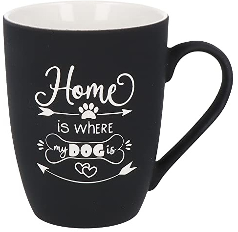 Spruchreif | Soft-Touch Tasse Schwarz Home is where my Dog is – Beidseitig gravierte Tasse mit Hundemotiv | Liebevolles Geschenk für Hundebesitzer & Hundefreunde