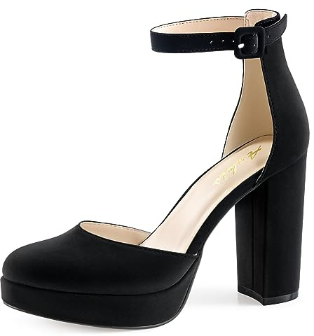 Ankis Nude Platform Closed Toe Heels for Women, Womens Heels Closed Round Toe Chunky Block Pumps Shoes, 4 Inch