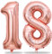Rose Gold Number 18 Mylar Foil Balloons, 40 Inch Giant 18th Birthday Balloons for Girls, Rose Gold Number 1 & 8 Helium Balloon for Women 18th Anniversary Party Decorations Supplies