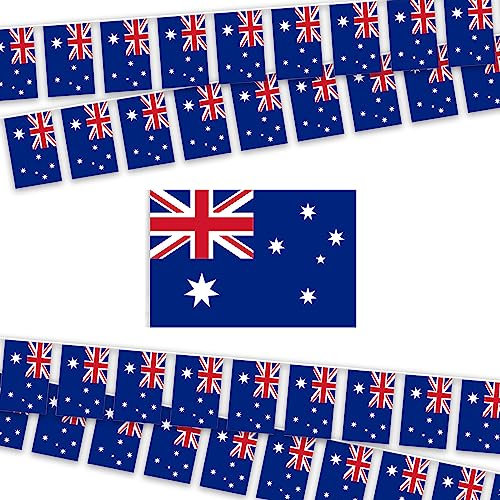 Australische Wimpelkette, 10 m, lebendige Farben, australische Party-Dekorationen, reißfeste australische Flaggen, Banner für den Innen- und Außenbereich, 40 Stück