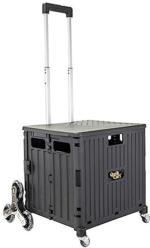 dbest products Quik Cart Treppensteiger Rollkiste mit Sitz, robuster zusammenklappbarer Korb mit Griff, 45,7 cm T x 43,2 cm B x 99,1 cm H, Schwarz