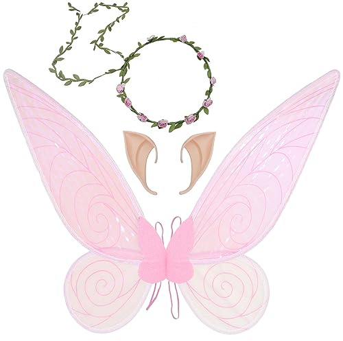 Ailes de fée pour adultes, ailes de papillon pour femmes et filles, costume d'Halloween, ailes d'ange avec bandeau, oreilles d'elfe, déguisement, fête costumée