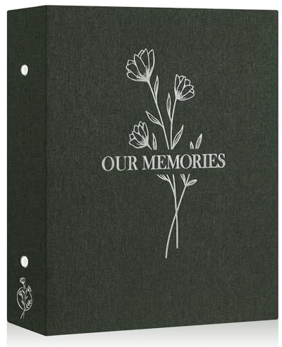 Lanpn Fotoalbum 10x15 400, Leinen OUR MEMORIES Einstecken Einsteckalbum für Hochformat Fotos Bilder Grün