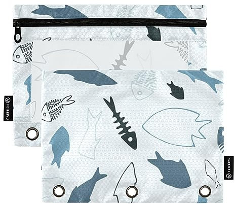 Mnsruu 2 Pack Binder Pouches,Fish Bone Ring Binders File Folder Pen Bag for Office School