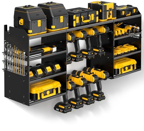 POKIPO Large Power Tool Organizer Wall Mount, 4 Layer Heavy Duty Drill Holder, Metal Cordless Drill Storage for 8 Drills, Black Utility Racks for Garage and Workbench