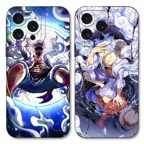 2 Stück Handyhülle für Apple iPhone 15 PRO MAX Hülle 6.7'' Anime Luffy Zoro Gear 5 Sun God Nika Muster Design Manga Case Kameraschutz Schutzhülle TPU Silikon Weich Ultra Dünn Schwarz1