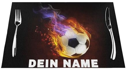LLLGSH Fußball Textil Tischset mit Name – Tischset Kinder mit Name – Personalisierbares Tischset Bedrucken – Tischunterlage/Mal & Knet & ESS & Schreibunterlage Platzset u.vm - abwaschbar – 45 x 30 cm