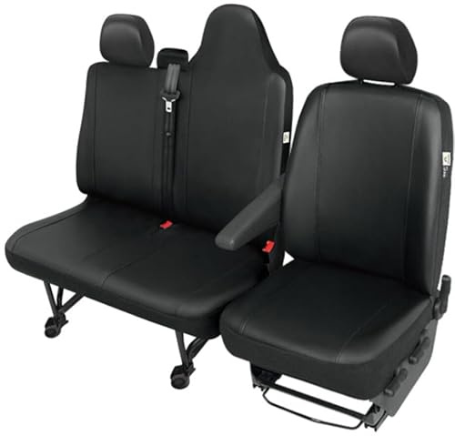 pitshop24de Kunstleder Sitzbezüge, Sitzschoner Set Fahrersitzbezug + Doppelbankbezug mit durchgehende/ganze Sitzfläche, kompatibel mit Opel für den Movano B ab 2010
