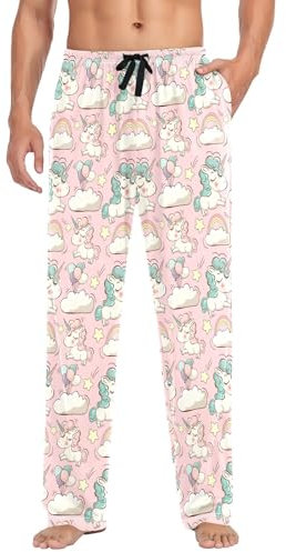 GAIREG Blaue Dinosaurier Palm Camo Herren Pyjamahose Pyjamahose Baumwolle Baumwolle Pyjama Hose mit Taschen S-XXL, Rosa Einhörner Wolken, X-Large