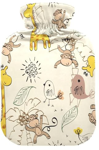 Cute Giraffe Monkey Hot Water Bottle and Cover Soft Warm for Winter Bed Hand Neck and Shoulders,2 L