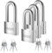 KAWAHA 41/50L-4PS 50 mm langer Bügel, Hochsicherheits-Vorhängeschloss aus Edelstahl mit Edelstahlschlüssel für den Innen- und Außenbereich (robust, rostfrei) (50 mm, gleichschließend L, 4 Stück)