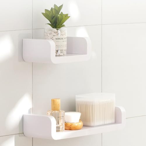 NAROSEBE 2 Stück Wandregal Ohne Bohren Weiß Schweberegal 16.8/32cm Regal Ohne Bohren Kunststoff Schwebendes Badezimmer Regal Regalbrett Bad Küchenregal Wand Weiß für Wohnzimmer Badezimmer Küche