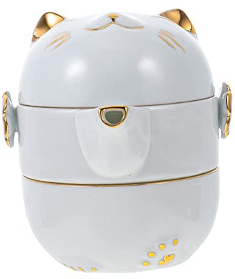 1 Set Set da tè Tazza da tè cinese Teiera bollente Teiera in acciaio inossidabile Brocche Teiera per gatti Teiera cinese Accessorio per la casa Ceramica Iniettore di acqua bianca Ufficio vecchio st