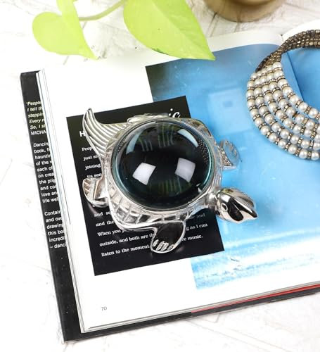 ARTHAASTU Antique Silver Turtle Magnifying Glass Dome Paperweight - 10X Spiritual Gift, House Warming & New Office Gifts, Home & Office Décor.