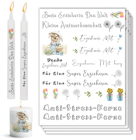 Bolosa 4 Stück Kerzentattoos, Geschenk Erzieherin Abschied, Kerzen Tattoos Folie, Kerzen Aufkleber, Merci Aufkleber Set Danke Lehrerin, Erzieherin Geschenk, Abschiedsgeschenk Erzieherin 8