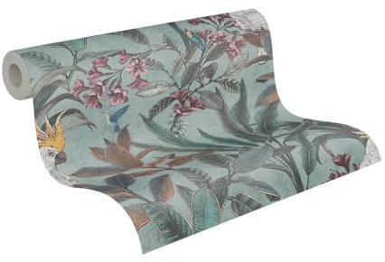 A.S. Création PintWalls II Vliestapete mit Dschungelmotiv und Papageien 0,53 x 10,05 m – Grün, Blau, Pink – Tapete mit Urwaldmotiv Made in Germany - 397482