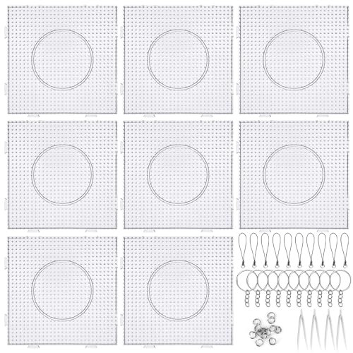 Fizdoqg 8 Pièces Plaque Perle a Repasser 5mm Perle a Repasser Plaque Transparentes Carré Plaque pour Perles à Repasser, Support Perles à Repasser Avec 4 Pinces 10 Lanières de Clés Porte-Clés