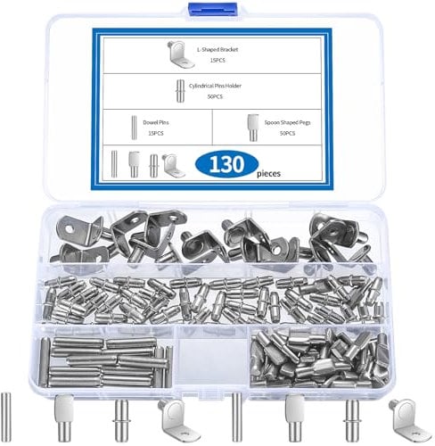 130 Pezzi Pioli Supporti per Mensole, 5mm 6mm Reggi Mensola, Perni per Mensole Mensola Armadio, Pioli di Supporto per Mensole Ripiani in Vetro, Pioli Staffa per Mensola Legno Librerie, 4 Stili