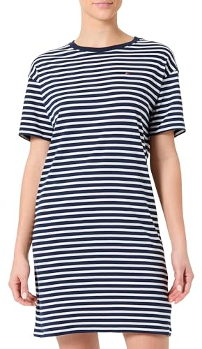 Tommy Hilfiger Damen Stripe Ss T-Shirt Dress Uw0Uw05937 Nachthemd, Blue (Breton Small Dark Night Navy), L