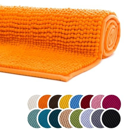 liebling Badteppich, 100% Polyester - Mikrofaser, Serie Chile, 60 x 100 cm, 30 Grad waschbar, Fußbodenheizung geeignet, Farbe: orange