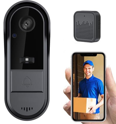 Sonnette sans Fil avec Caméra, Audio bidirectionnel, contrôle par Application Tuya, visualisation Nocturne, WiFi 2,4 G Uniquement, Carte TF/Stockage Cloud, Indice d'étanchéité IP65