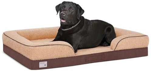 Reerooh Orthopädisches Hundebett Extra Grosse Hunde, Waschbarer Hundekorb mit rutschfestem Boden, Wasserdicht Hundekissen mit U-förmiger Nackenrolle, Hundesofa für Auto Käfig, Braun, 107x81x17cm