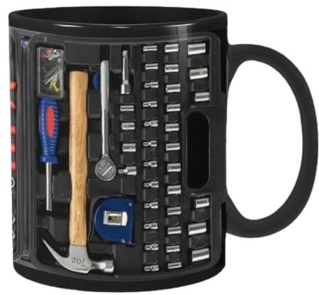 Yuemeuy Mechanic Coffee Mug, Mechanic Engine Mug, Mechanic Toolbox Mug, Ceramic Mug with Handle, Funny Black Ceramic Coffee Mug, Mechanic Toolbox Coffee Cup for Engineer Men Him Dad