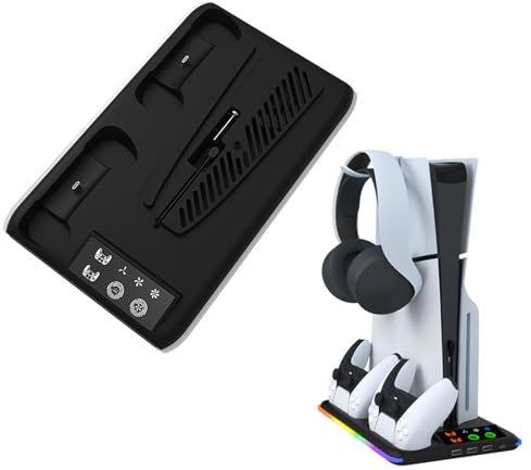 Base di Raffreddamento, Supporto PS5 Slim Supporto PS5 Con Luce LED Supporto PS5 Con 3 Modalità di Illuminazione RGB Supporto PS5 Slim Dotato di Ventola PS5, 3 Porte USB E 1 Adattatore Type-C