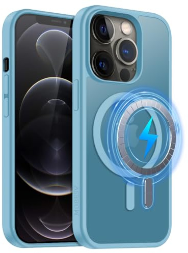 MOBESV Magnetisch Hülle für iPhone 12 Pro Max 6,7 Zoll, Handyhülle kompatibel mit MagSafe, Durchscheinende Matte Dünn Stoßfest Schutzhülle, Hellblau