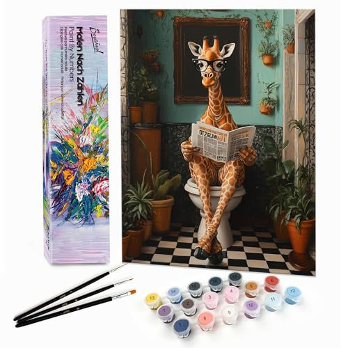 Bougimal Peinture par Numéro Adulte Animal avec Pinceaux et Acryliques Bricolage Peintures Kits, pour la Décoration Intérieure maison, Girafe 28x35cm(sans Cadre)