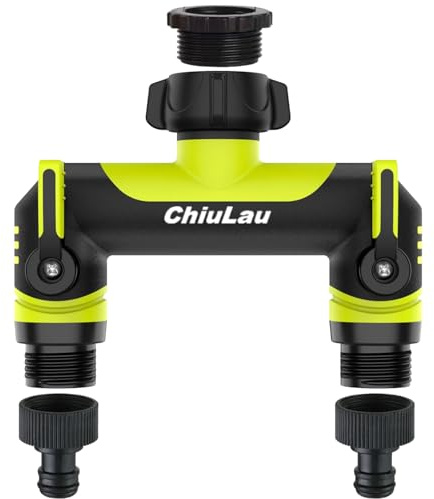 ChiuLau 2-Wege-Verteiler, Für 1/2 und 3/4 Wasserhähne, Universalverbinder, Wasser-Verteiler für Gartenschlauch Bewässerungscomputern & -Uhren, Wasserdurchfluss regulier- und absperrbar(grüner)