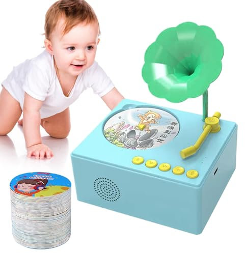 Fonografo per bambini - Giradischi musicale giocattolo | Giocattolo di narrazione per la prima educazione con 96 carte, carillon fonografico per l'apprendimento dei bambini