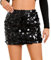 JasGood Pailettenrock für Damen Glitzer Rock Kurz Damen Sexy Minirock Hüftrock mit Elastische Taille Skirt für Party Rave Outfit Karneval Silvester,Schwarz,L