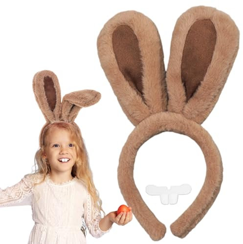 Hasenohren Haarreif für Kinder Erwachsene, Plüsch Osterhasen Ohren Osterhasenohren Ostergeschenke Hasenohren Stirnband Kostüm Party Dekoration Karneval Cosplay (Braun)
