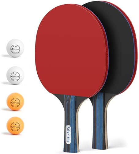 Glymnis Table Tennis Set of 2 with 4 Balls, Table Tennis Paddle Set with Storage Case, Portable Ping Pong Rackets for Indoor Outdoor Games