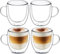 4-Pack 250ml Double Wall Insulated Glass Coffee Mugs - Thermal Coffee Cups with Handle for Cappuccino/Latte/Americano, BPA-Free Clear Drinking Glasses for Hot Drinks, Tea, Milk, Juice & Ice Cream