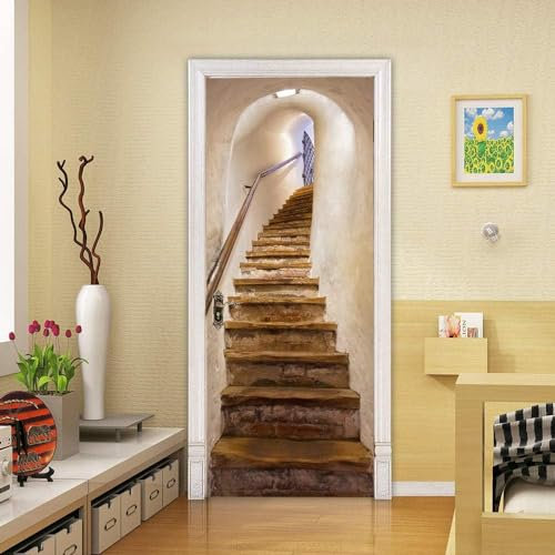 Türbekleben Treppe Türtapete, Selbstklebend TürPoster Treppe Türbilder, 3D Fototapete Türfolie Poster Tapete Türaufkleber Tür Tapeten 88 x 200 cm q3086