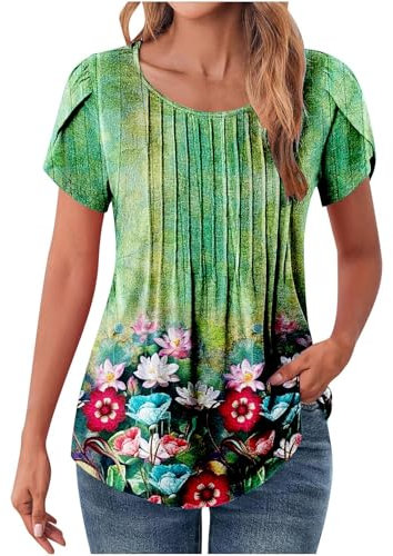 Outlet Angebote Oberteile Damen Guenstig Tshirt Damen Sommer Kurzarm Oberteile Elegant Rundhals Plissee Bluse Shirts Longshirt Pullover Tops Tunika Blusenshirt Top Damen Sale