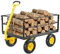 VEVOR Chariot de Jardin Transport, Charge 635,03 kg, Chariot Utilitaire Robuste Tractable Extérieur Métal 2 en 1 Pneus Tout-terrain 330 mm, Côtés Amovibles en Maille, Poignée Rotative 180°, Jaune Noir